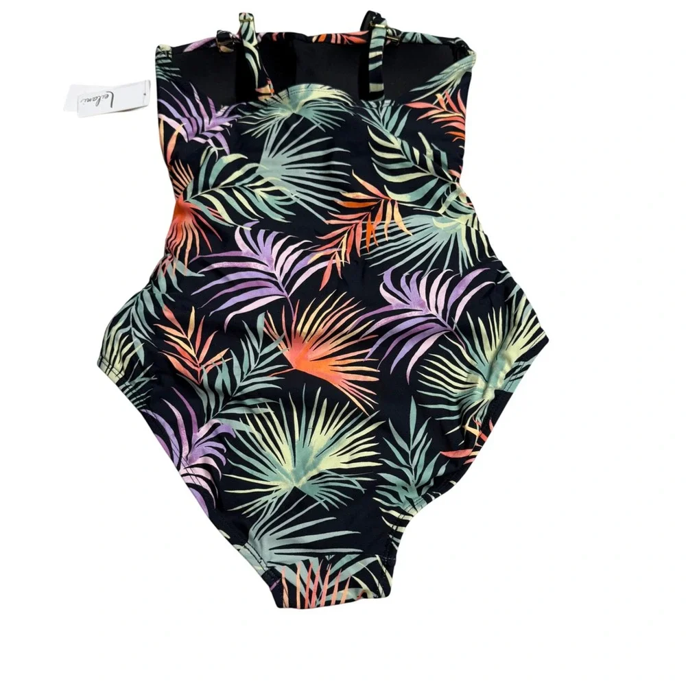 Leilani Tropical Print‎ One Piece Swimsuit Ruched Tummy Control Size 6
